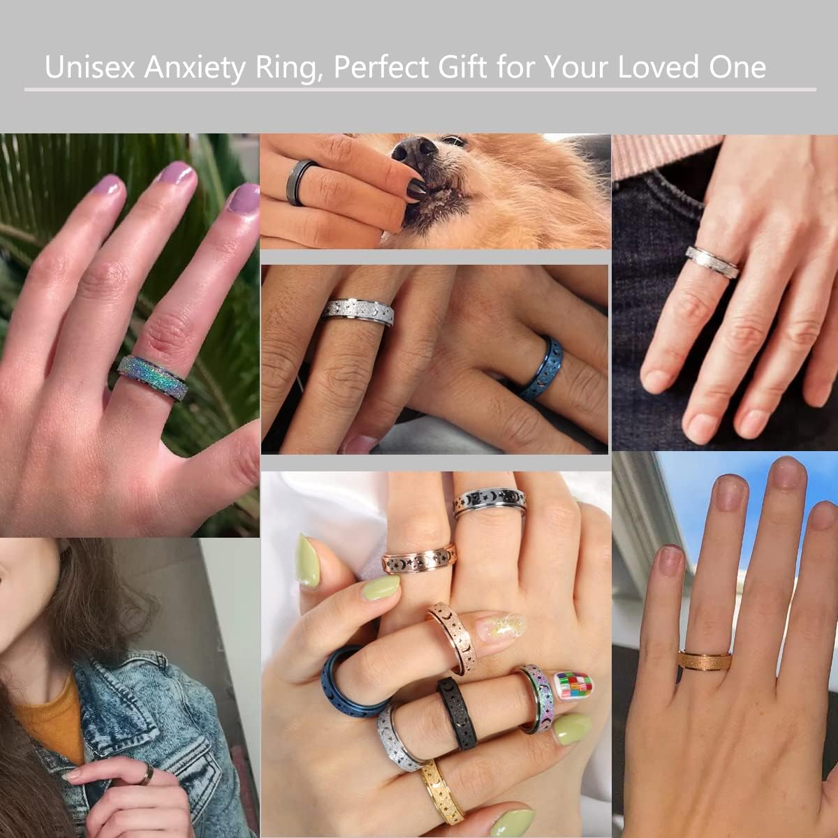 AmorArtSky Anxiety Ring for Women Men, Titanium Stainless Steel Spinner Ring, 5 Colors, 6MM, Size 6-10, 3 Styles Anxiety Ring-Moon Star, Sandblasted Finished, Hollow Outer image 4