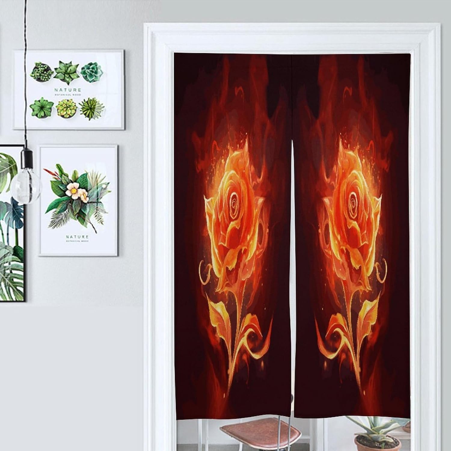 Flame Rose Door Curtain Printed Doorway Noren Japanese Style Doorway Room Divider Curtains for Privacy Partition Divider Kitchen Home Decorations Wall Hanging