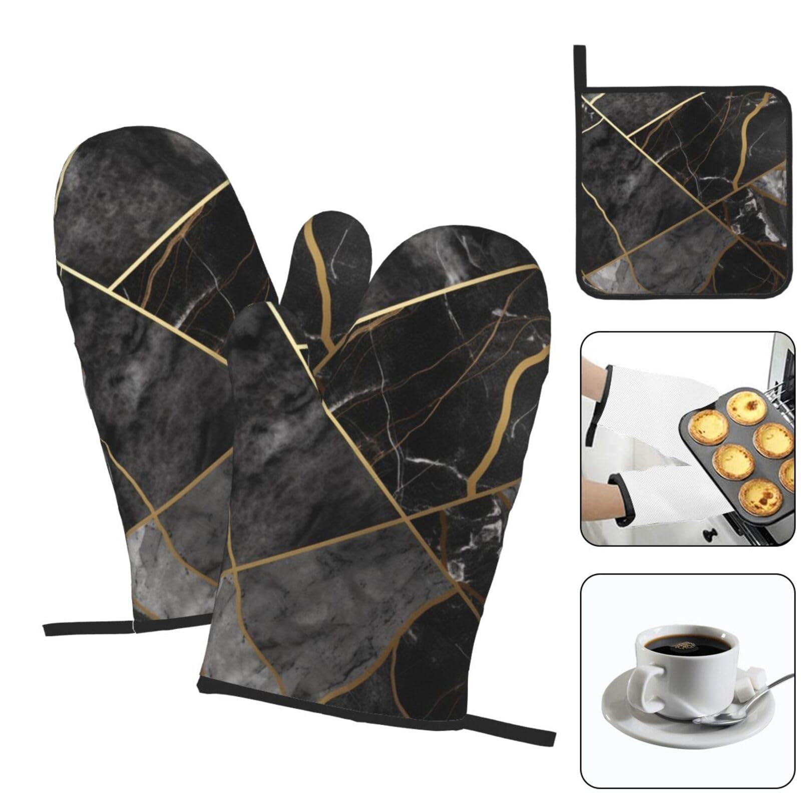 Set 4 Pezzi Guanti Da Forno E Presine Resistenti Al Calore 260°C, Antiscivolo Con Anello Per Appendere, Per Cucina, Barbecue E Grigliate