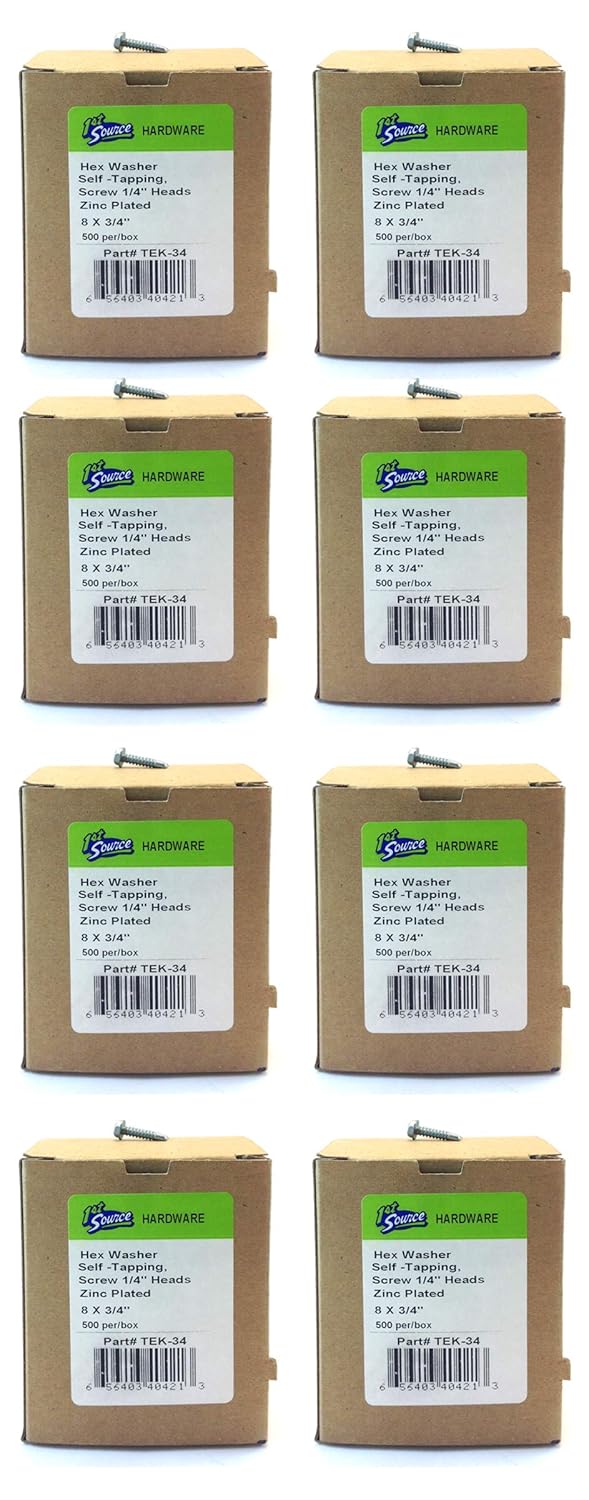 HEX Washer/SELF Tapping Screws 1/4"Heads ZINC Plated #8 X 3/4" (8BOX Master-C)