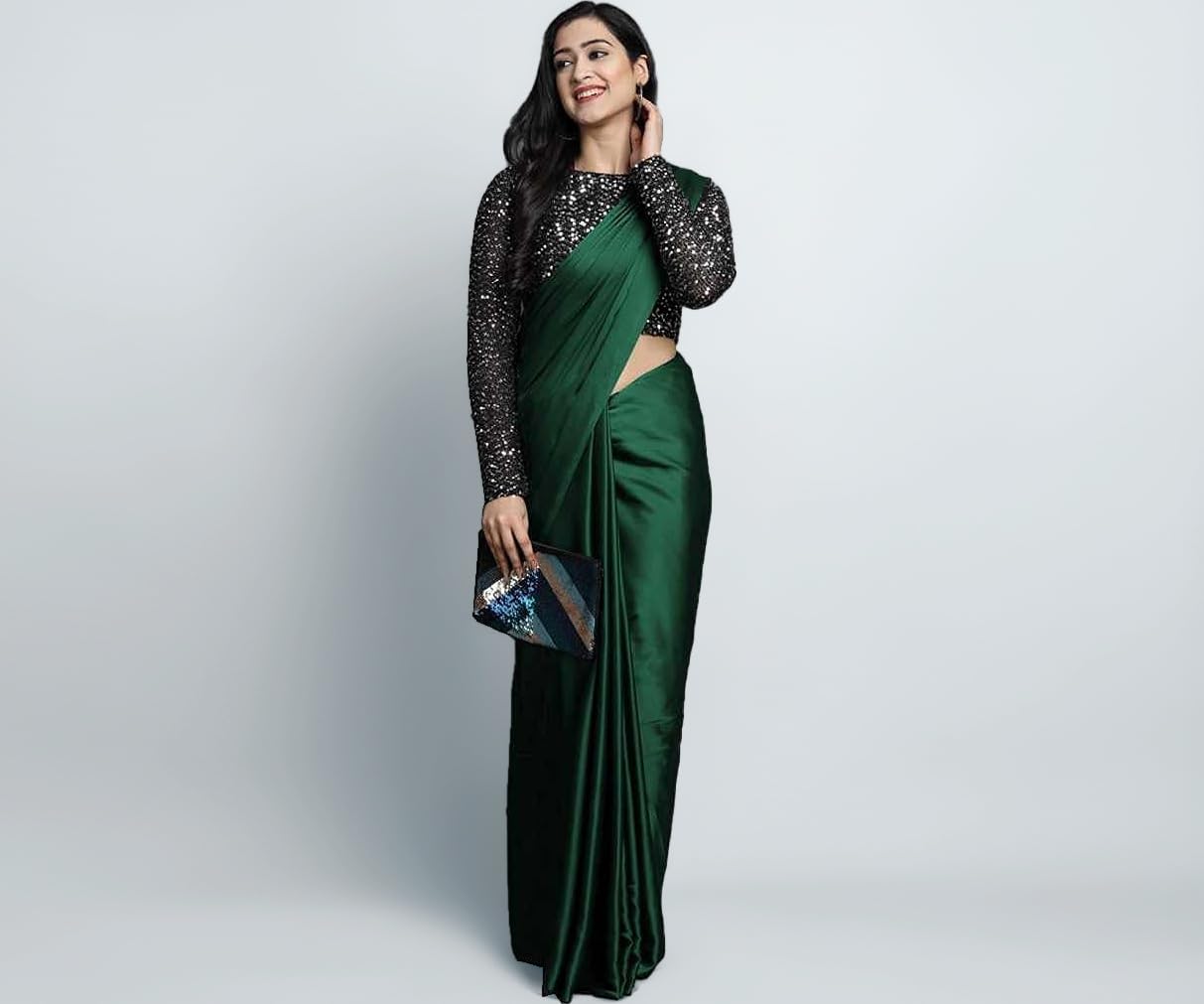 Mera Enterprise Women's Satin Silk Plain Saree