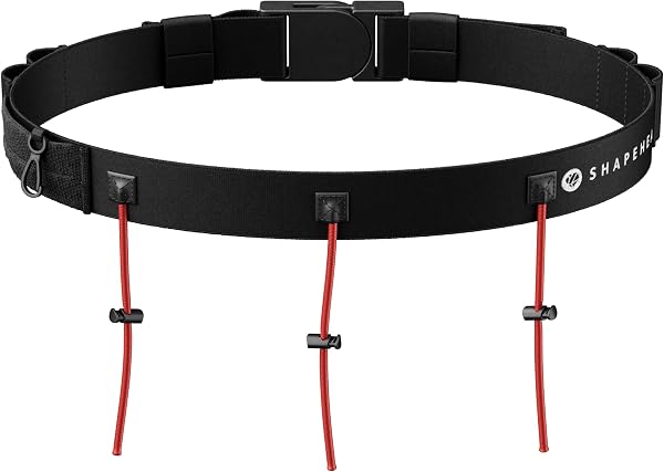 Shapeheart Ceinture Porte Dossard Running - 3 Cordons Réglables, 6 Passants Gels - sans Épingle - Crochet Clés Intégré - Marathon, Triathlon, Trail, Équitation - 1