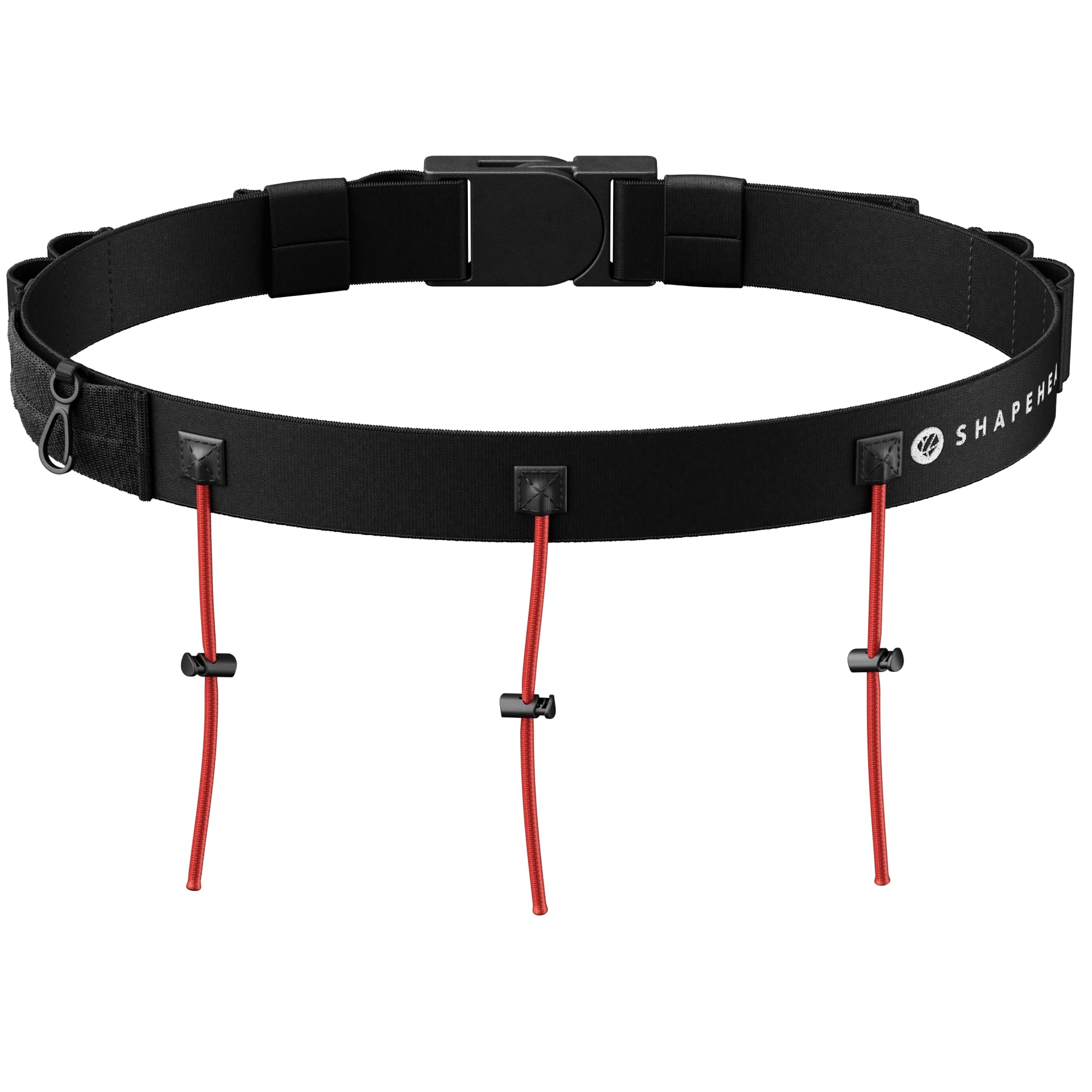 Shapeheart Ceinture Porte Dossard Running - 3 Cordons Réglables, 4 Passants Gels - sans Épingle - Crochet Clés Intégré - Marathon, Triathlon, Trail, Équitation