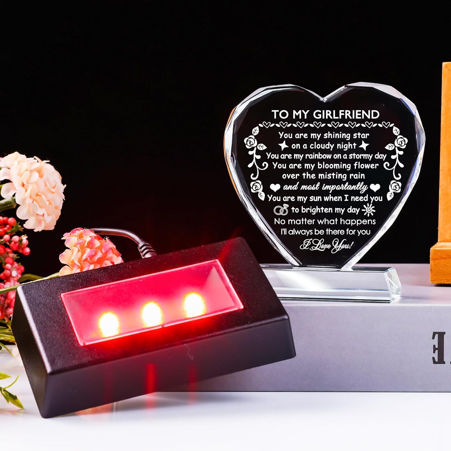 YWHL Romantic Girlfriend Gifts from Boyfriend, To My Girlfriend Crystal Heart Shaped Keepsake with Colorful Light Base, Girlfriend Birthday Gift, Gifts for Girlfriend on Anniversary Valentine - Image 4
