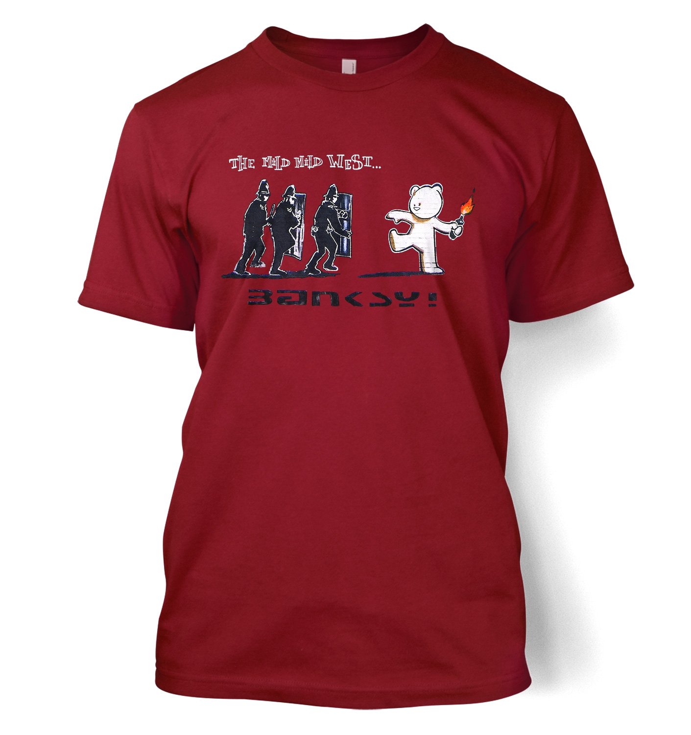 Banksy By Big Mouth Men's Cardinal Red Banksy Mild Mild West T-Shirt - XX-Large (50/52")