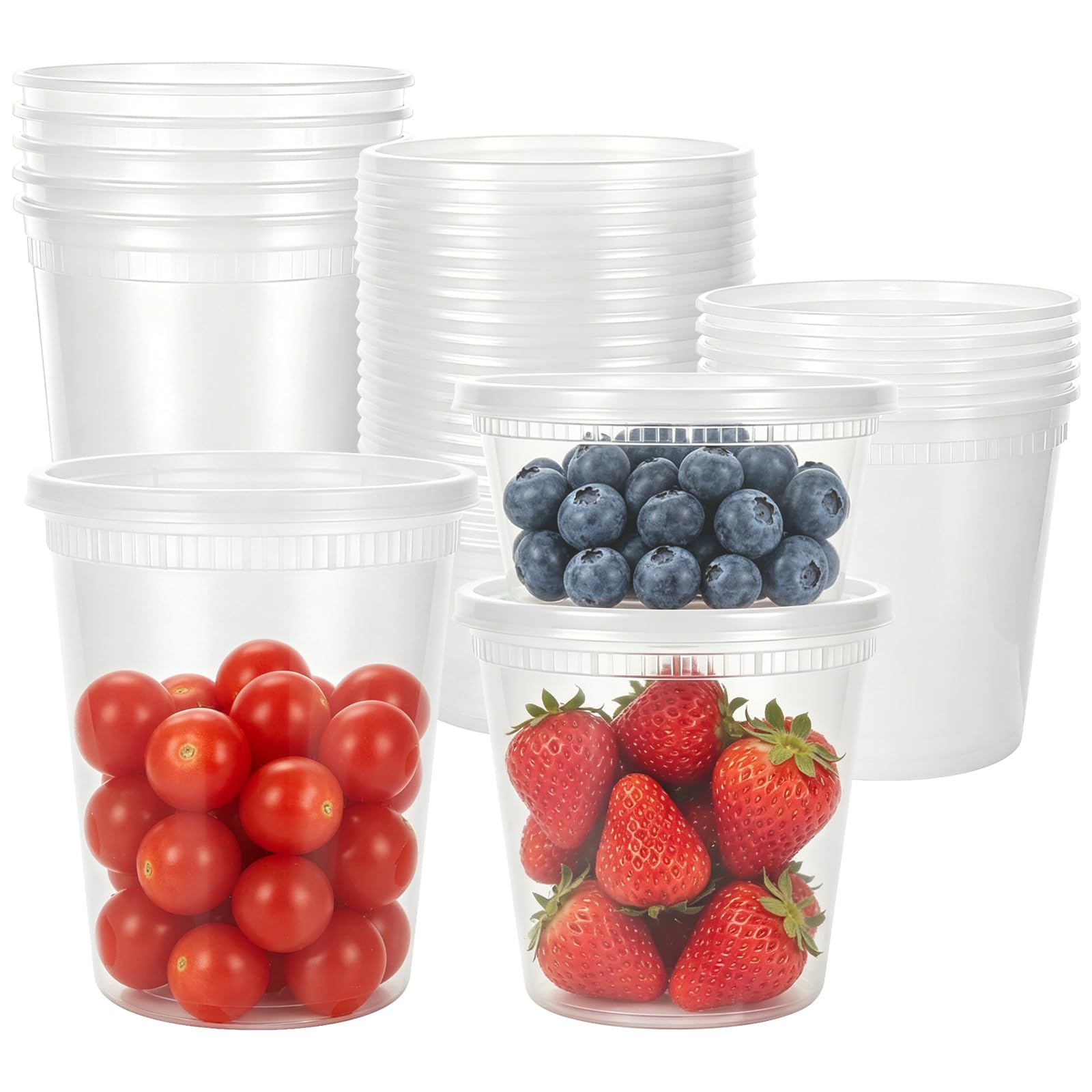 Iceten Pack of 15 Food Containers With Lids - Reusable and Washable Deli Containers with Lids - BPA-free Food Containers - 3 Sizes 12, 24 & 32 Oz - Microwave & Dishwasher Safe,Soup Bowls