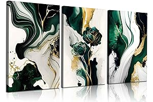 Emerald Green Room Decor for Bedroom: 3Pcs Abstract Marble Wall Art