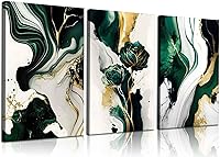 3Pcs Framed Emerald Green & Gold Abstract Marble Canvas Wall Art - Ready to Hang Modern Prints for Living Room, Bedroom, Office Decor