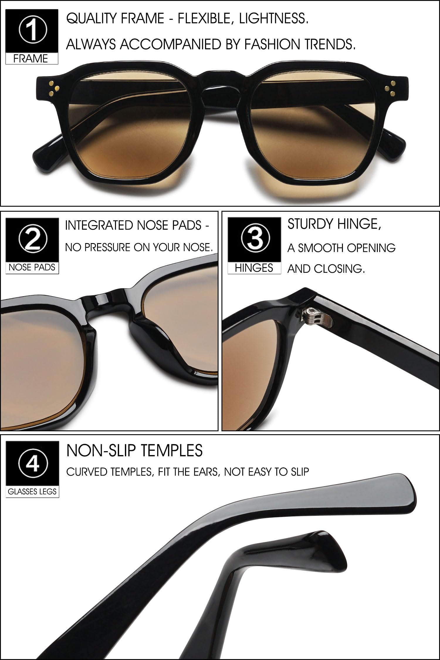 VEVESMUNDO Sonnenlesebrille Lesebrille Damen Herren Quadratisch Getönt Sehhilfe Sonnenbrille mit sehstärke +1.0,+1.5,+2.0,+2.5,+3.0,+3.5,+4.0