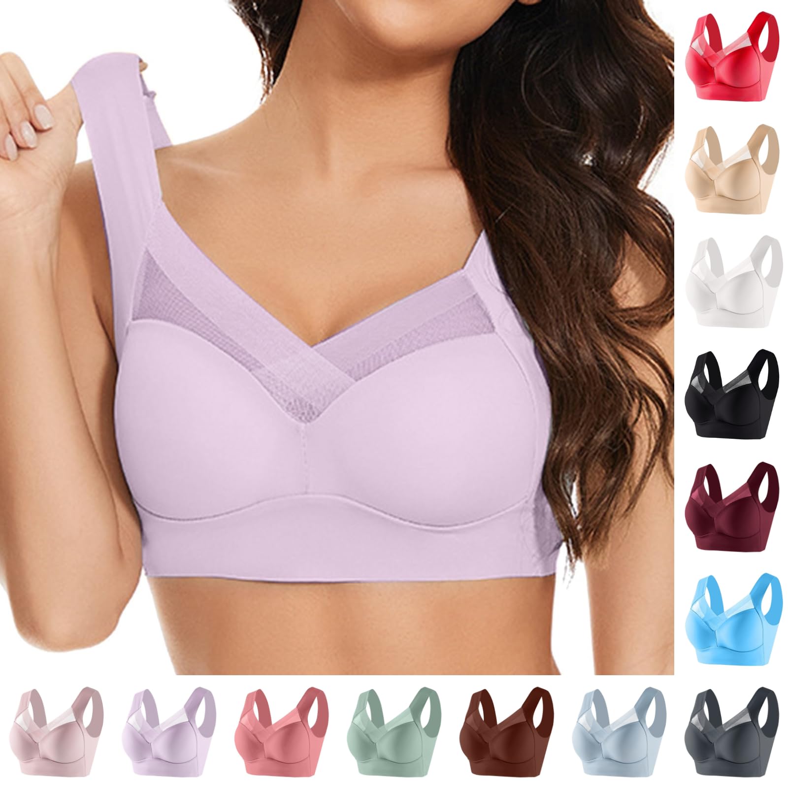 Zen Chic Bras for Older Women Seamless Wireless Anti Sagging Bra Padded Back Support Posture Corrector Underwear