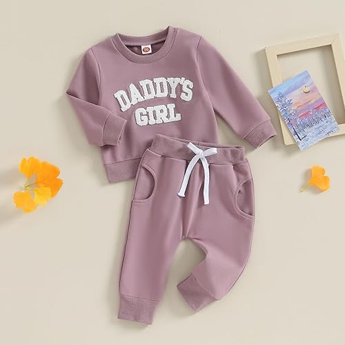 Miniatura 3 de FIOMVA Daddys - Conjunto de sudadera de invierno para niñas y bebés, ropa de otoño para recién nacidos, conjunto de pantalones deportivos para niños
