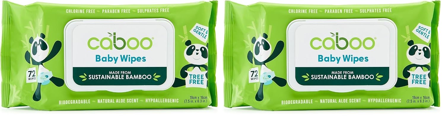 Caboo Tree Free Bamboo Baby Wipes, Eco Friendly Naturally Derived for Sensitive Skin, Resealable Peel Tab Travel, 72 Count (Pack of 2)