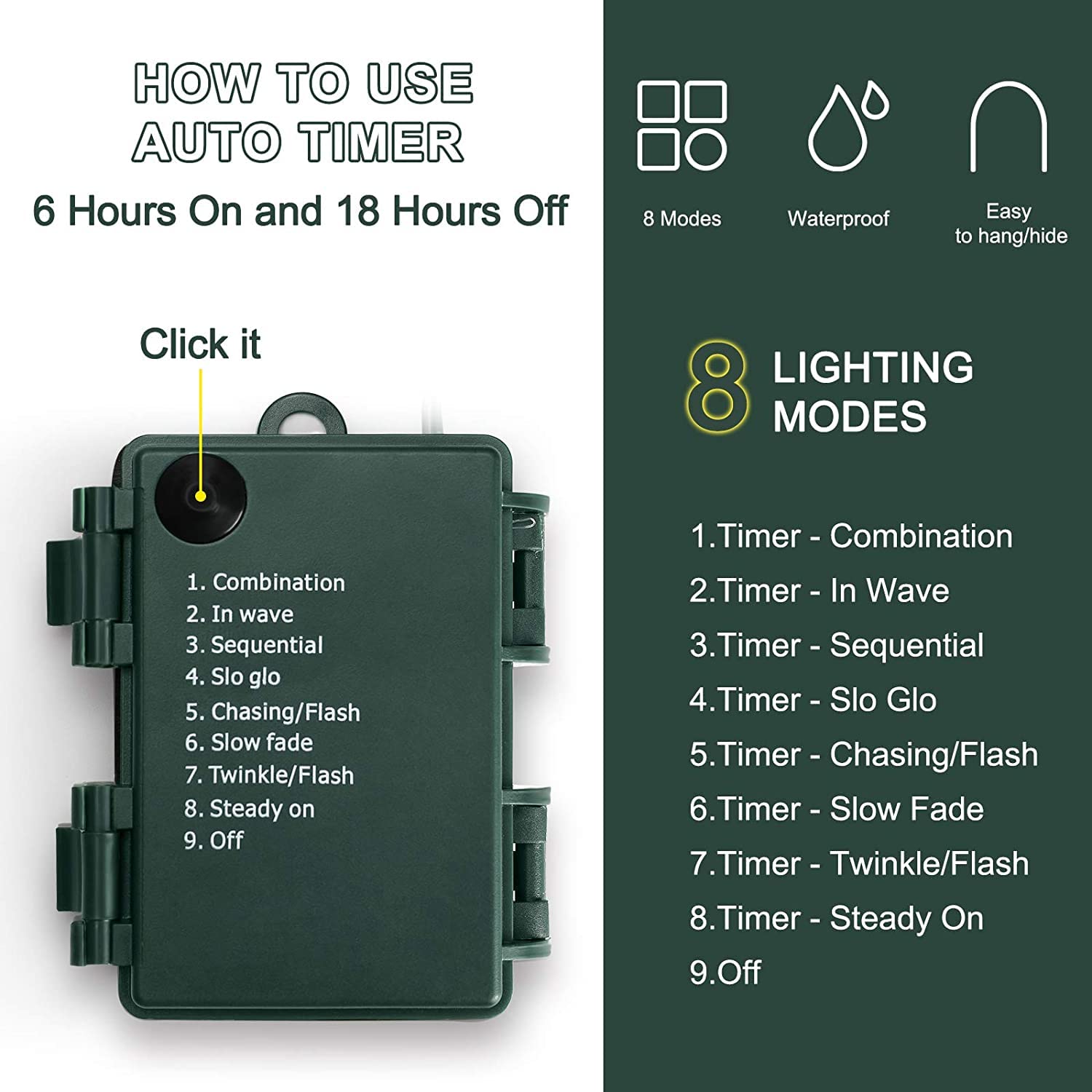 Batteriebetriebene Weihnachtslichter, 4 Stück, 5,2 m, 50 LEDs, batteriebetrieben, mit 8 Modi, wasserdichtes Baumlicht für den Innen- und Außenbereich, Weihnachtsdekoration, Warmweiß