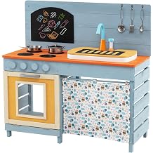 Children Kitchen, Cedar Wood Pretend Play Kitchen for Toddler, Real Faucet with Running Water, Sink, Cook Accessories, Chalkboard, Rotatable Knobs, Outdoor Playset for Boy Girl Aged 3+