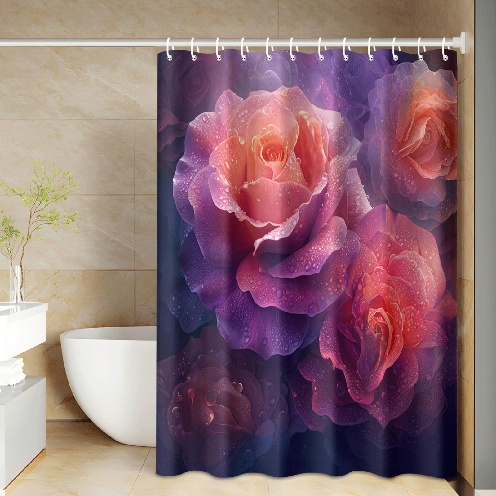 Rideau de douche fleurs violettes pour une salle de bain moderne et chaleureuse