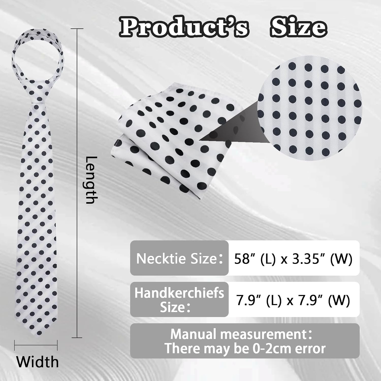 Mens Tie and Pocket Square Combo, Black Blue and White Polka Dot Ties for Men with Handkerchief for Business Tuxedo - Image 3