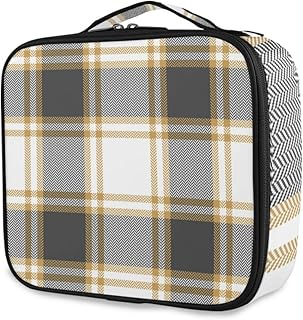 Bolsa de Maquillaje, Color marrón Dorado y Blanco, Estuche de Maquillaje de Viaje, Resistente al Agua, Organizador de Viaje con divisores Ajustables
