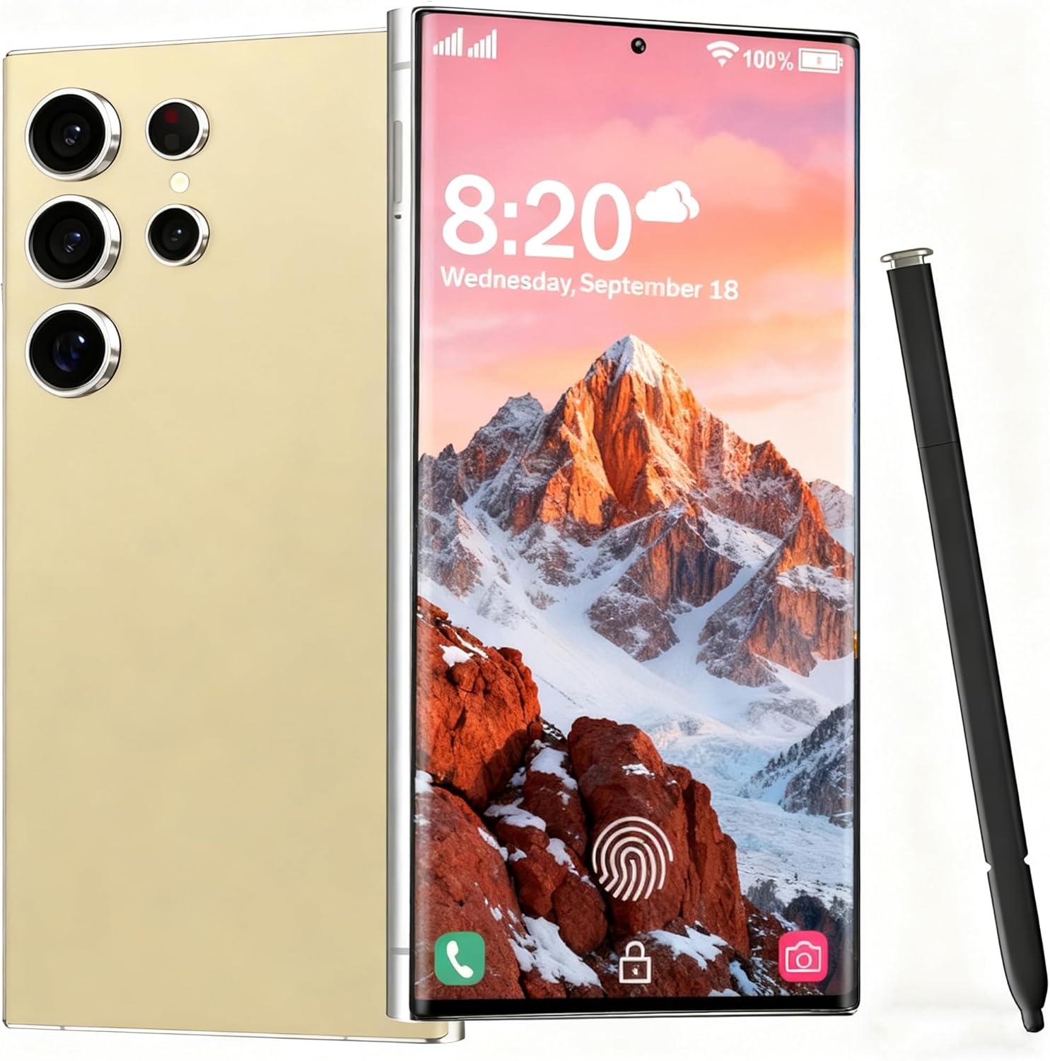 C24 Ultra Unlocked Phones 5G Cell Phones 8GB+256GB Android 14.0 Smartphone 6.8" HD Screen 6800mAh Built-in Stylus Supports 5G/Dual SIM Cards/Face Unlock/Fingerprint Unlock/GPS.(Gold)
