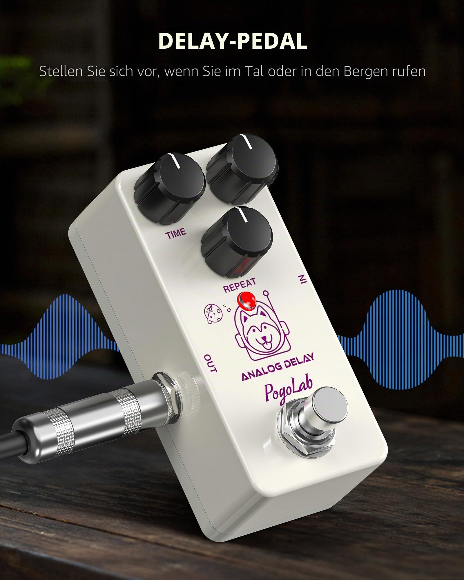 POGOLAB Delay Pedal Gitarre, Bassgitarren-Pedal mit Time-Mix-Repeat, Gitarrenpedal mit Art Design Aluminiumlegierungsgehäuse True Bypass, Analoge Gitarren-Effektpedale für alle Arten von Musik