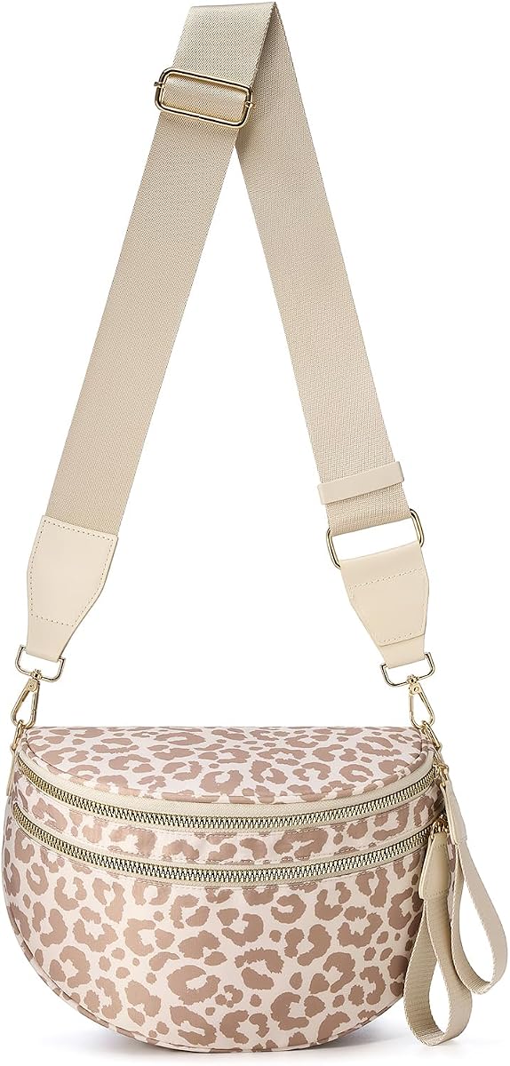 Pure Colour Crossbody Bag Bum Bag for Women,Spacious Purse Fanny Packs Belt Bag,Oversized Bum Bag (Beige Leopard Bum Bag)