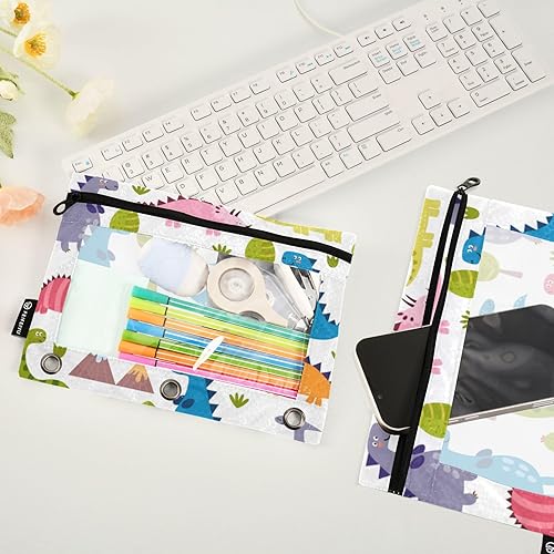 Miniatura 3 de Estuche para lápices de dinosaurios para carpeta de 3 anillas, estuche para lápices, bolsa de cosméticos con ventana transparente con cremallera