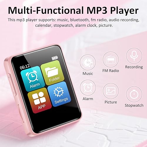 Miniatura 6 de Reproductor de MP3 con Bluetooth, reproductor MP3 Bluetooth portátil de 32 GB para niños, reproductor de música de 1.8 pulgadas con altavoz, radio