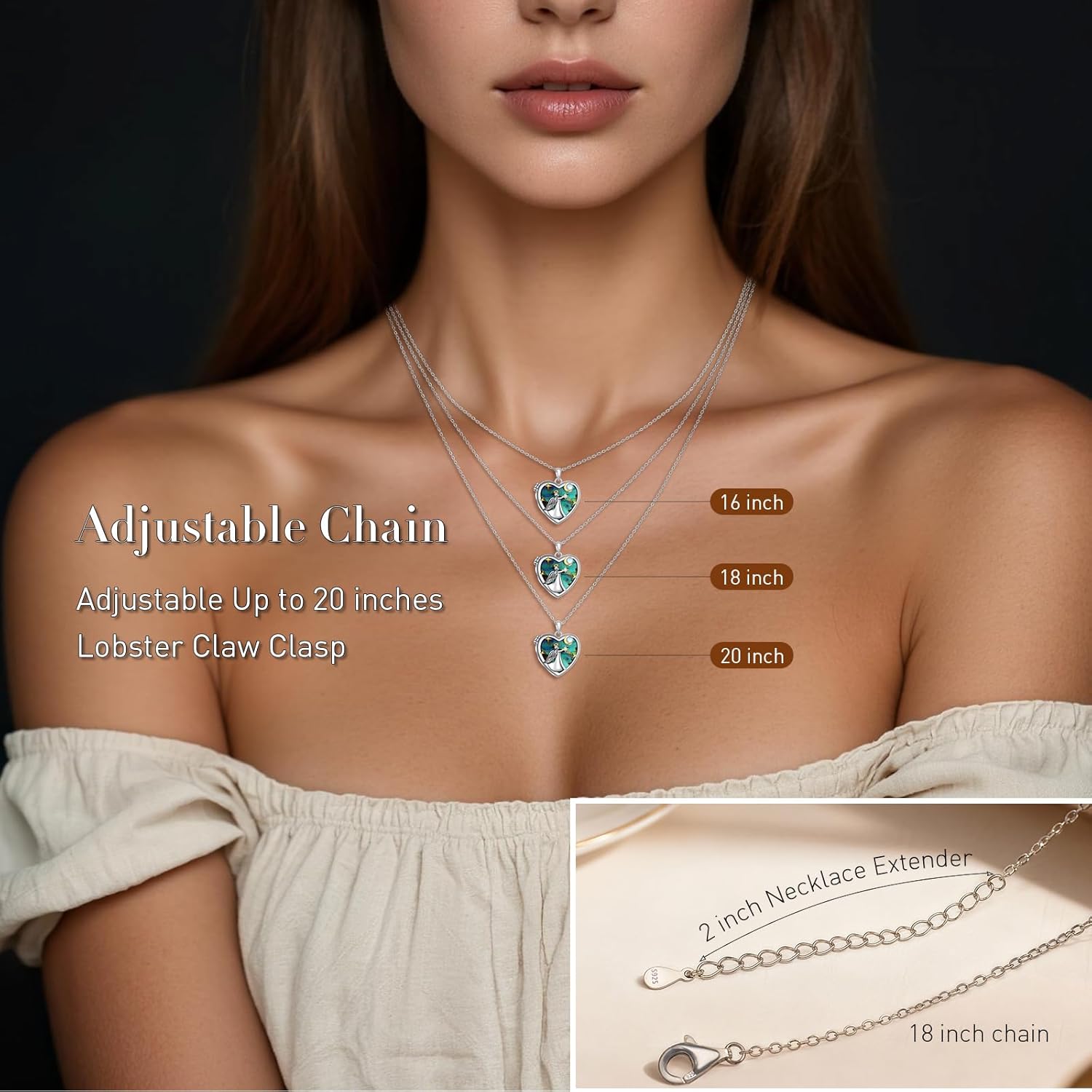 Fenthring Angel Heart Locket Necklace that Holds Pictures Photo 925 Sterling Silver Abalone Pendant Engraved Always in My Heart 20" - Image 7