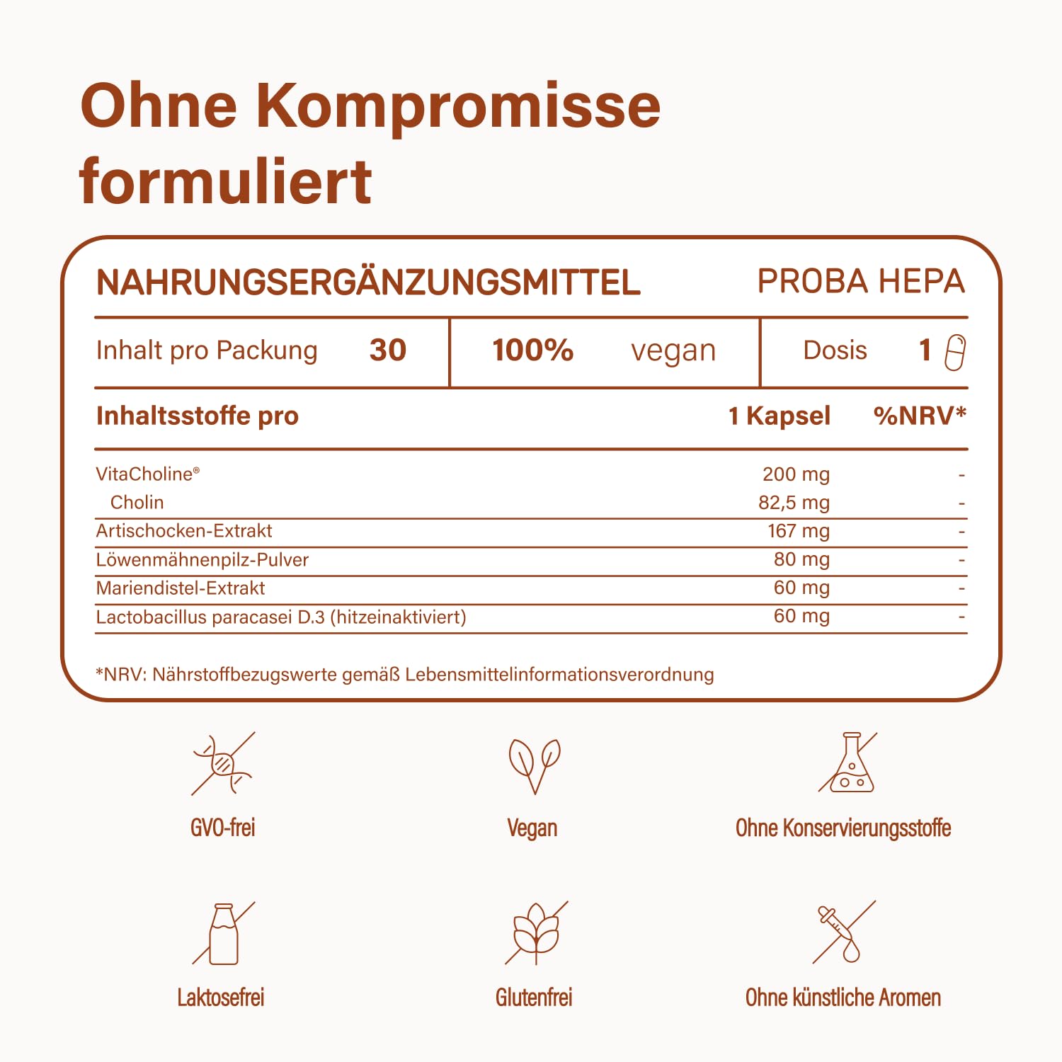 Nupure ProbaHepa Leber Komplex Kapseln – 5-in-1 Formel für Leberfunktion & Stoffwechsel mit Cholin, Mariendistel, Artischocke, Hericium & Lactobacillus