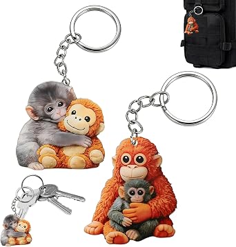 2 Pack Punch Monkey Keychain, Team Punch Plush Keychain, Protect Punch The Monkey Keychain for Backpack, Purse, Car Keys Gift