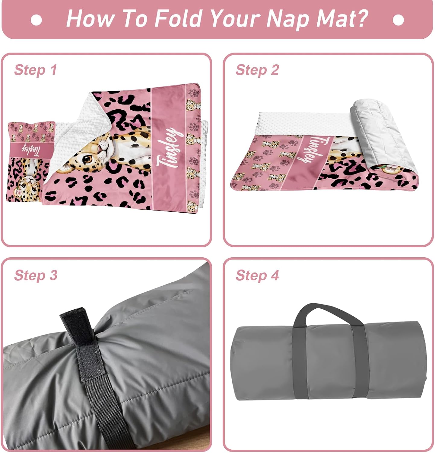 Personalized Toddler Nap Mat, Custom Name Sleeping Bag with Removable Pillow & Blanket, Roll Up Nap Mat for Boys Girls, Preschool Daycare Kindergarten, Jungle Safari Theme