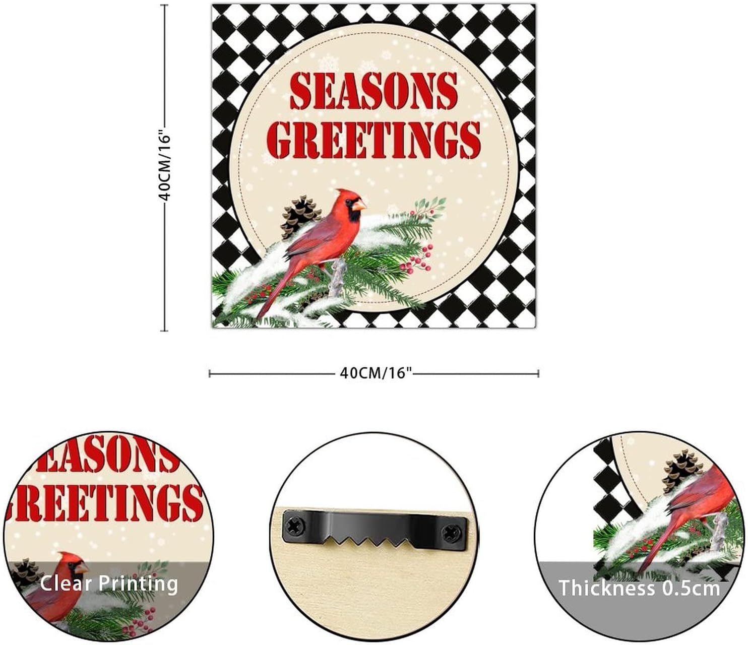 Seasons Greeting Wood Signs Farmhouse Christmas Red Bird Mistletoe Welcome Sign Hello Winter Wall Decor Hanging Plaque Sign For Home Restroom Bathroom Toilet Kitchen Housewarming Gift 16x16in