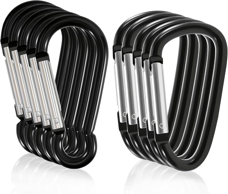 3 Inch Black Carabiner Clip Light Duty, 10 Pack Aluminum Carabiner, D Ring Carbineers Clip Keychain for Keys Camping Boating Backpack