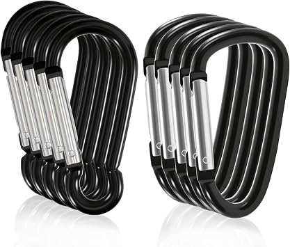 3 Inch Black Carabiner Clip Light Duty, 10 Pack Aluminum Carabiner, D Ring Carbineers Clip Keychain for Keys Camping Boating Backpack