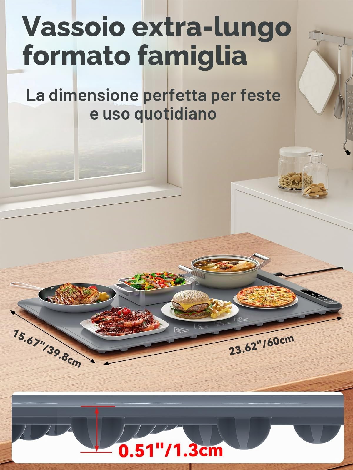 Anifrim Vassoio Riscaldante Elettrico, Tappetino Riscaldante in Silicone Portatile, Vassoio Riscaldante Pieghevole Temperatura Regolabile per Ristoranti, Feste, Eventi e Cene Domestiche-Grigio