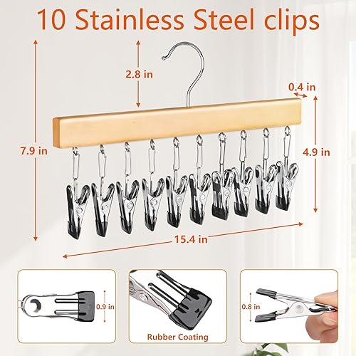 Miniatura 7 de Organizador de leggings para clóset y pantalones que ahorran espacio, organizadores de armario y almacenamiento de madera y metal con clips, gancho