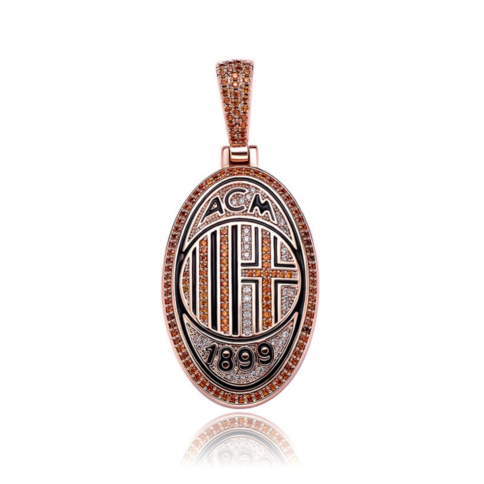 Official Football Team Pendant – 18K Gold Plated Silver Sterling 925 Pendant Badge Necklace with Cubic Zirconia Diamonds | ICED OUT | | Hip Hop| for Men & Women – Premium Football/Soccer Fan Gift – Engraved Logo | International Football League