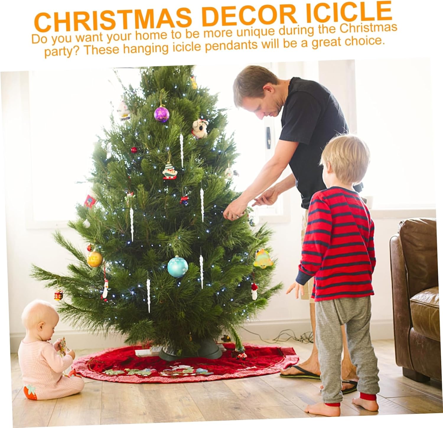 24pcs Christmas Tree Plastic Icicle Decorations Xmas Hanging White