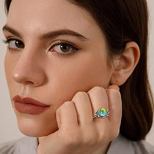 Miniatura 2 de ADRAMATA Anillo de plata de ley 925 para mujer, anillos de nudo celta vintage, chapado en oro blanco de 18 quilates, anillo solitario ovalado,