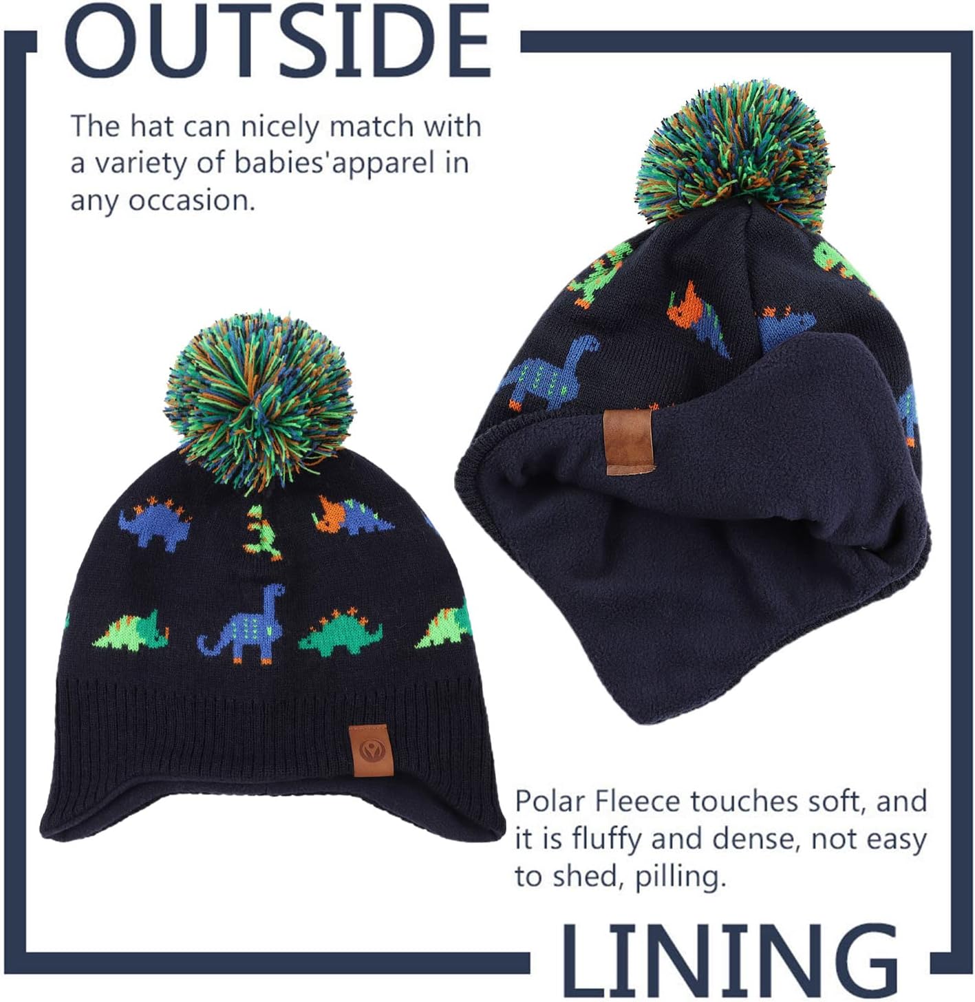 JANGANNSA Knitted Baby Hat Scarf Set Winter Warm Boys Girls Beanie Fleece Lining Toddler Kids Hats with Pompom - Image 3