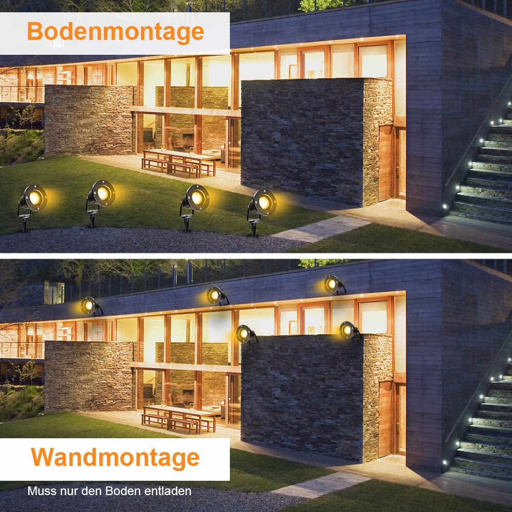 Gimisgu LED Gartenstrahler, 8er 4W GU10 LED Gartenleuchte mit Erdspieß und Stecker, Warmweiß 3000K IP65 Wasserdicht Gartenbeleuchtung, Dekorative Gartenlampe Außen-Strahler Beleuchtung