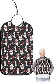 YOUNGKIDS Cute Cats Lover Black Adult Bibs for Eating, Waterproof Washable Adult Bib for Elderly Women Man, Reusable Clothing Protector with Detachable Crumb Catcher - Unisex