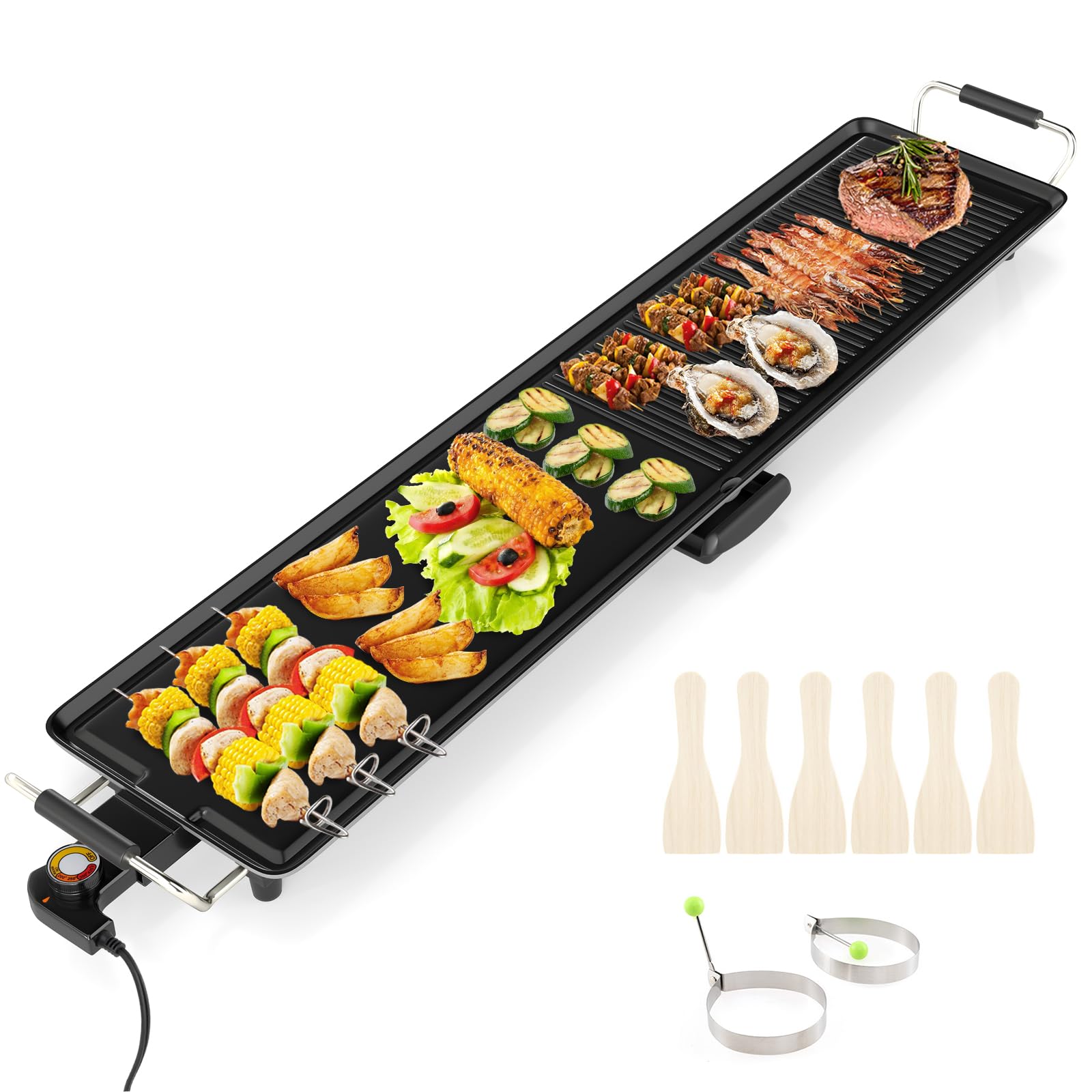 SOARS Elektrische Grillplatte XXL 1800 W Thermostat Antihaftbeschichtung 4 Temperaturregler