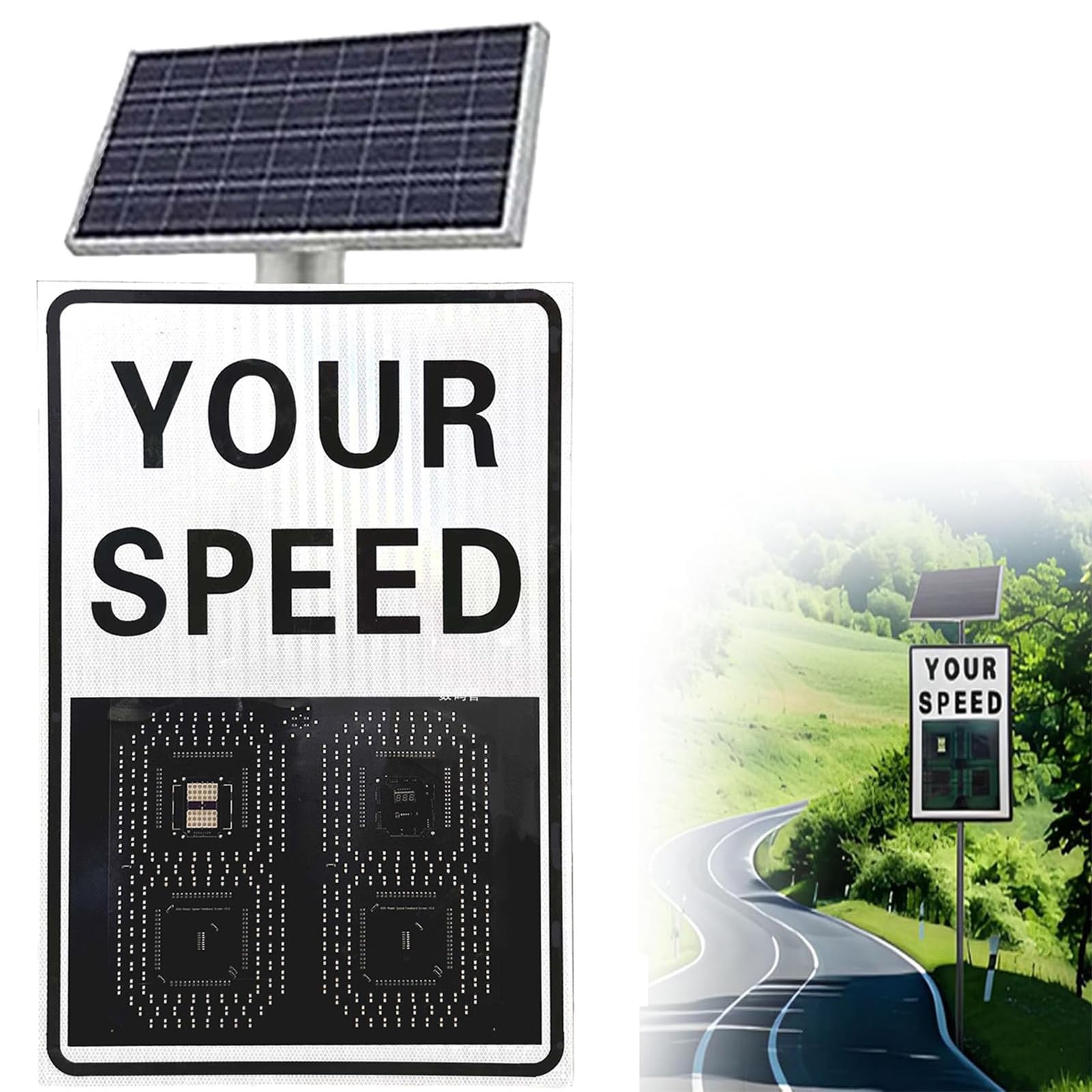 Señales de límite de velocidad LED con energía solar, detector de señales de radar de aluminio a prueba de óxido para carreteras y carreteras con velocidad limitada, incluye accesorios completos, 50 x