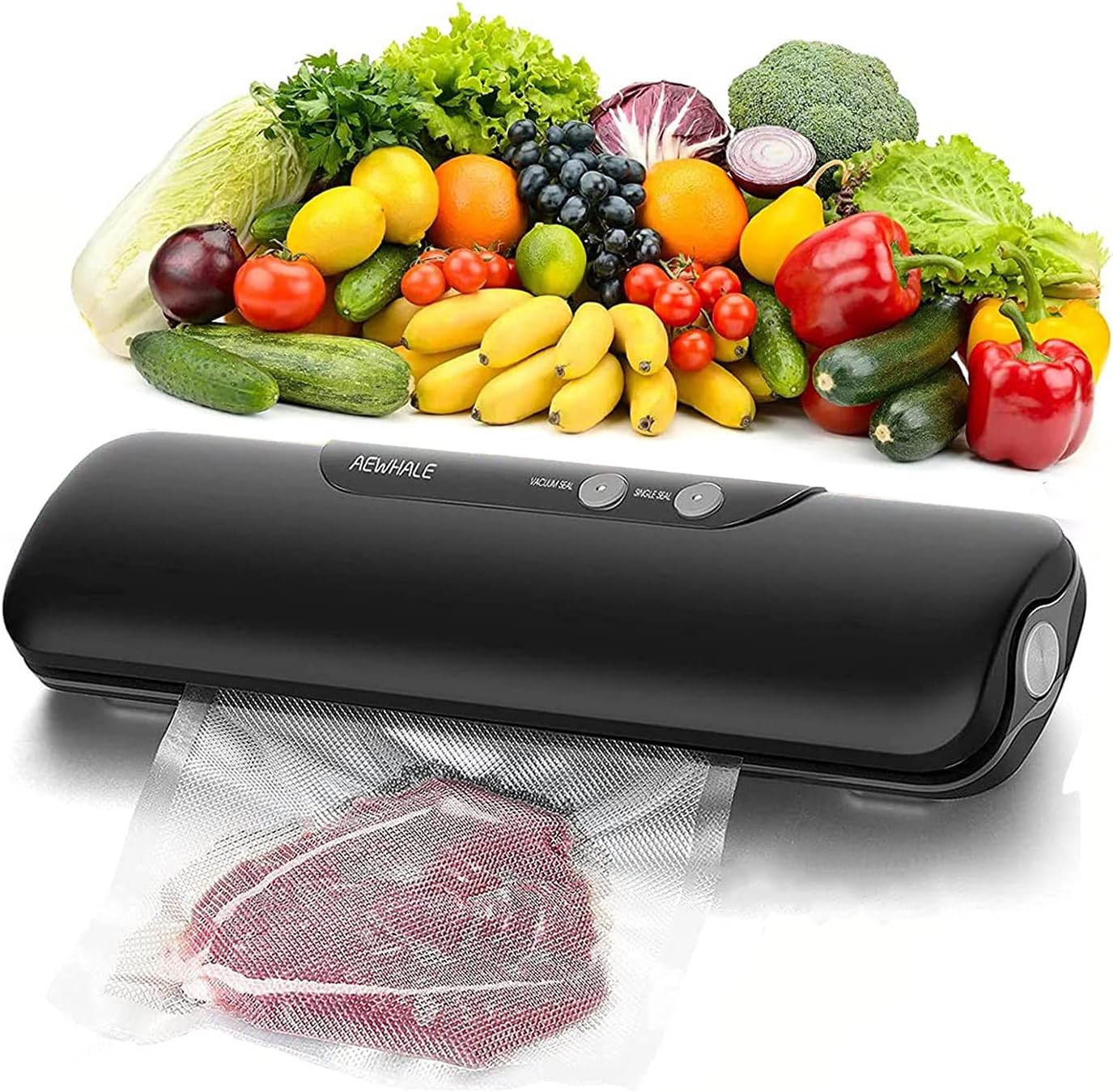 AEWHALE Vacuum Sealer Machine,Air Sealer for Food Vacuum Seal & Single Seal Mode Automatic Compact Food Savers Vacuum Packing Machine Starter Kit for Home Kitchen