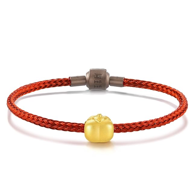 Chow Sang Sang CHOW SANG SANG 999 24K Gold Charme Mini Charm Persimmon Bracelet for Women 92657C (Gold, 17 CM)