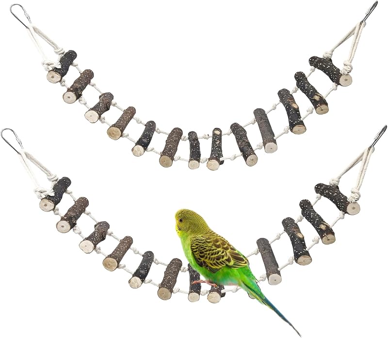 Escada de Madeira com Corda para Aves BNOSDM, Ponte de Escalada e Brinquedo para Roer, 2 Unidades, 59,94 x 9,91 cm