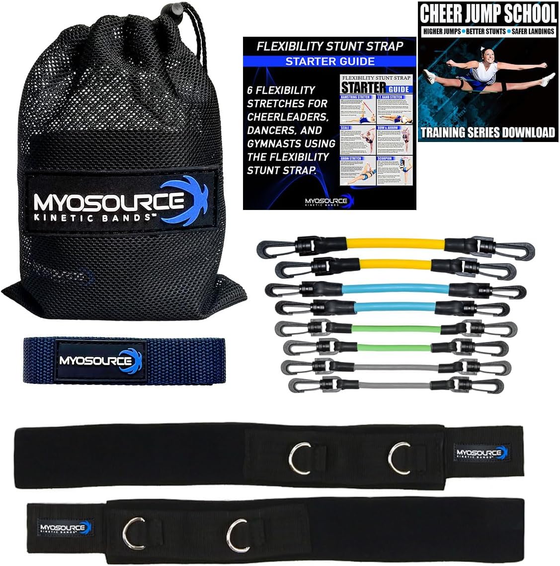 Cheer Kinetic Bands – Leg Resistance Bands for Cheerleaders | Improve Flexibility, Jumps, Stunts & Tumbling | 4-Level Resistance System with 12 Stunt Strap Colors + Digital Training Downloads