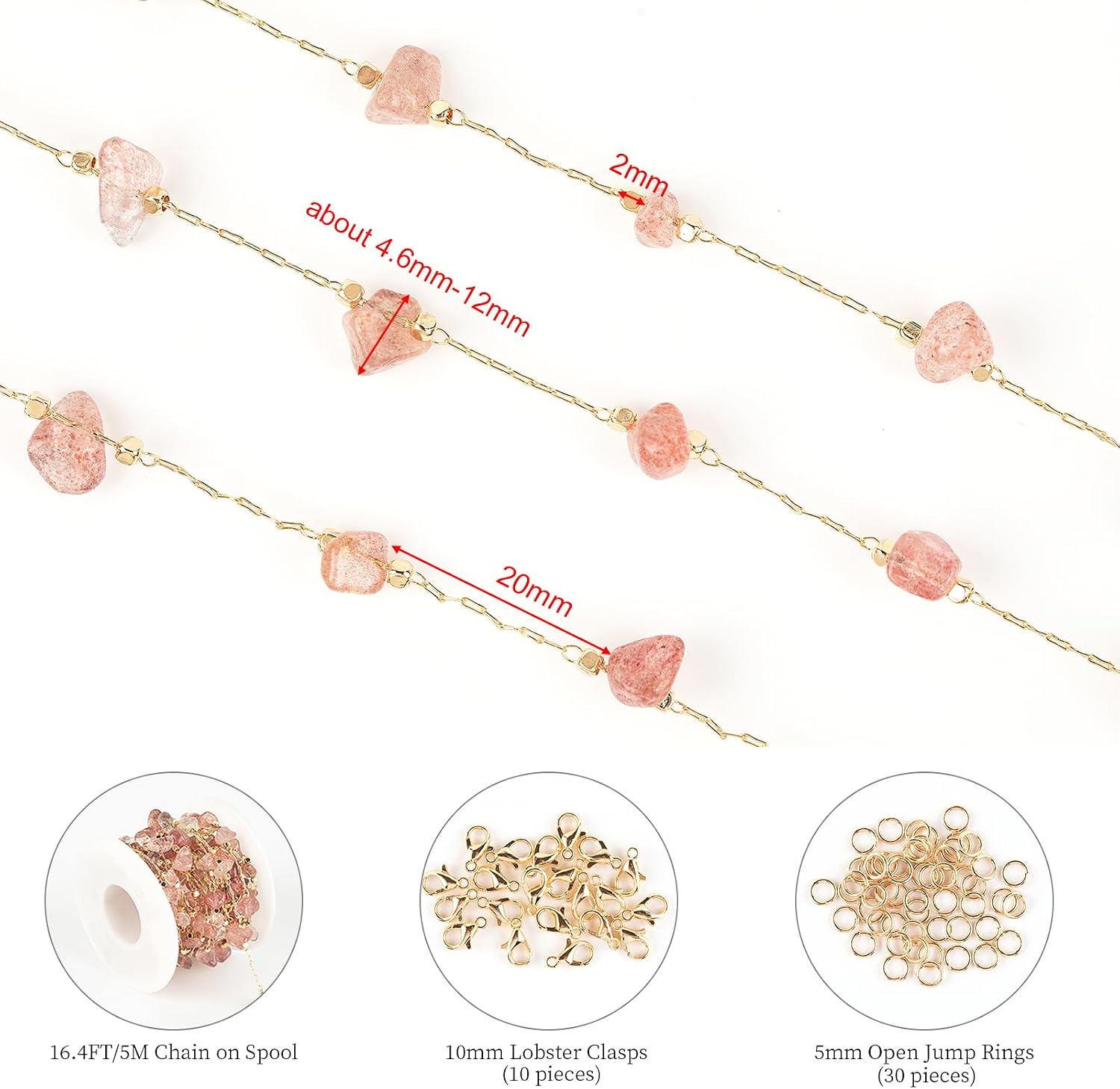KYUNHOO 16.4FT Natural Gemstone Chain Links for Jewelry Making with Clasps image 2