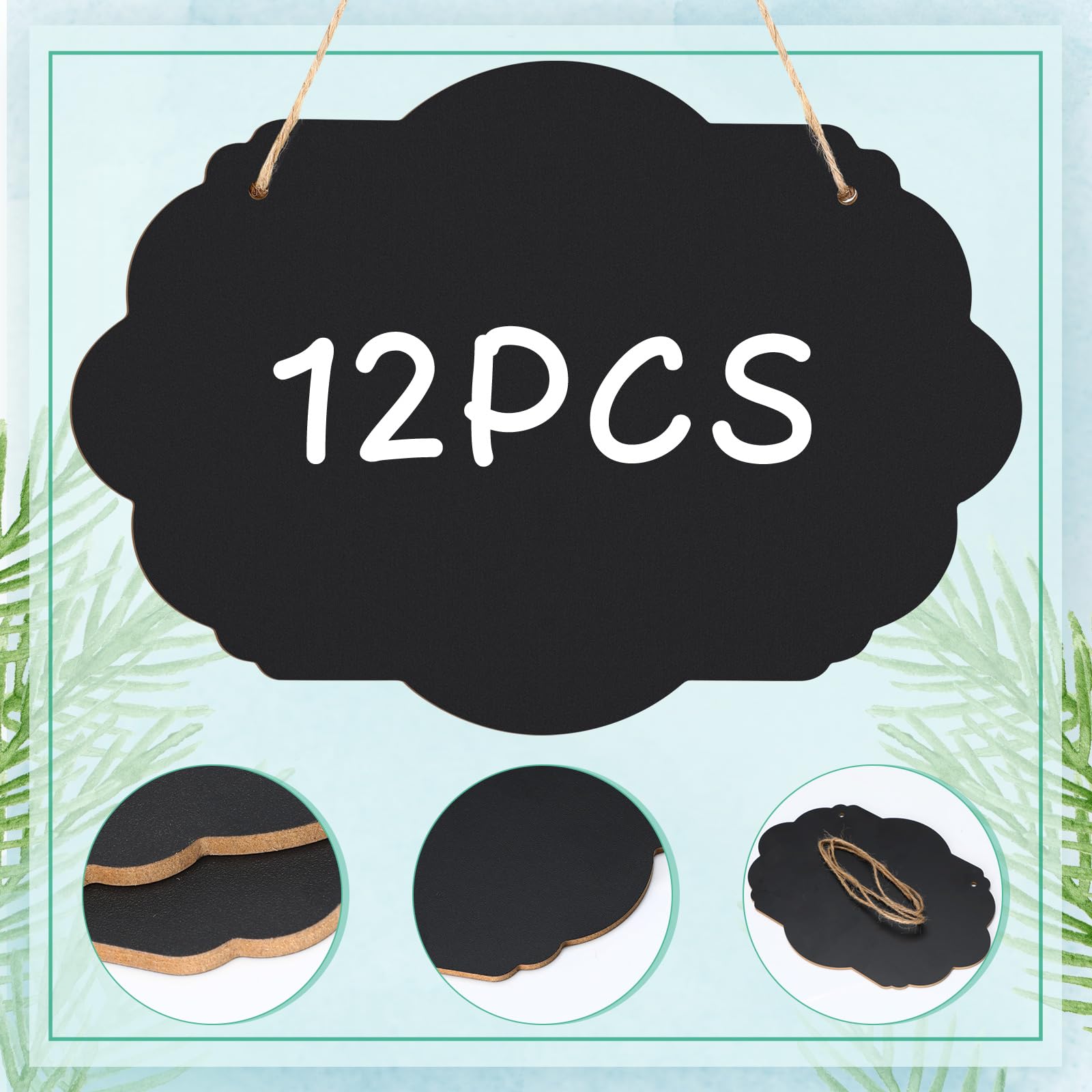 Harloon 12 letreros de pizarra colgantes a granel de doble cara pizarras pequeñas borrables para notas, mensajes, letreros con cuerda para colgar, para bodas, fiestas, oficina (elegantes)