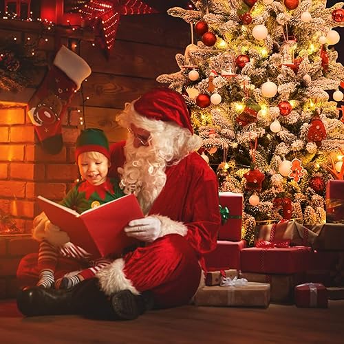 Miniatura 9 de GOFLAME Árbol de Navidad artificial flocado de nieve de 7 pies, árbol de Navidad con bisagras con conos de pino, 1108 puntas de rama, diseño